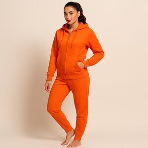 2-Piece Cozy Zip-Up Hoodie & Jogger Sweatsuit – Orange (2X) | New With Tags!